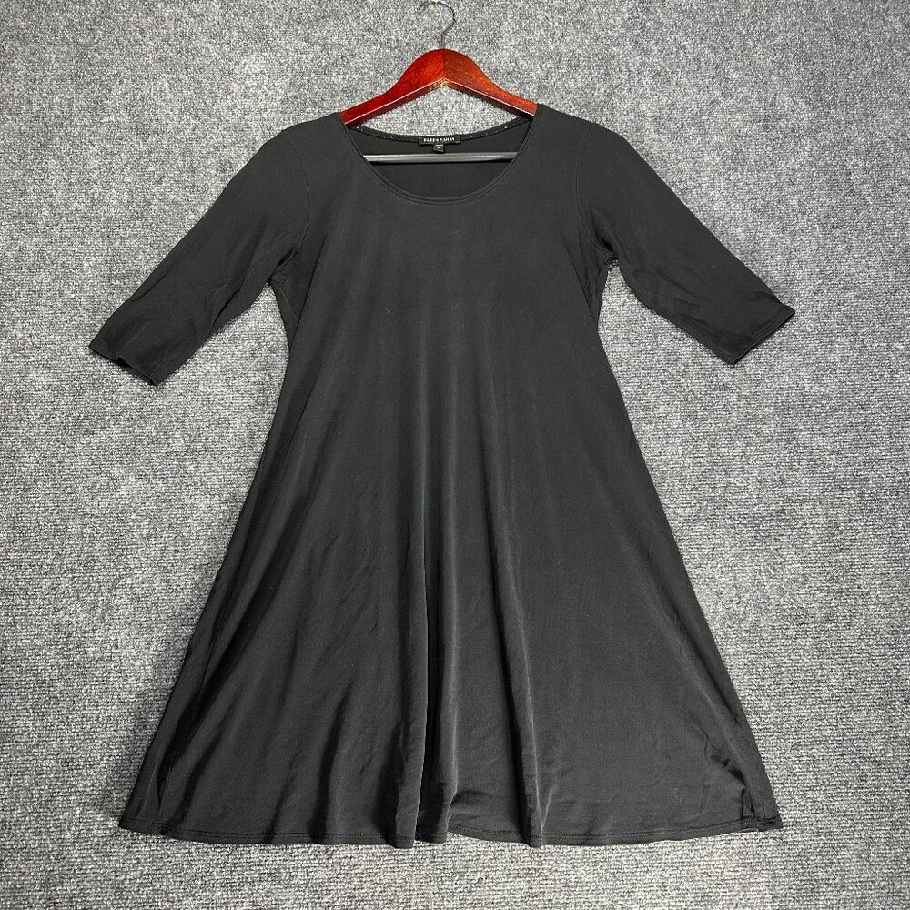 Eileen Fisher Womens XS Dress Black Silk 3/4 Sleeve A Line Pullover